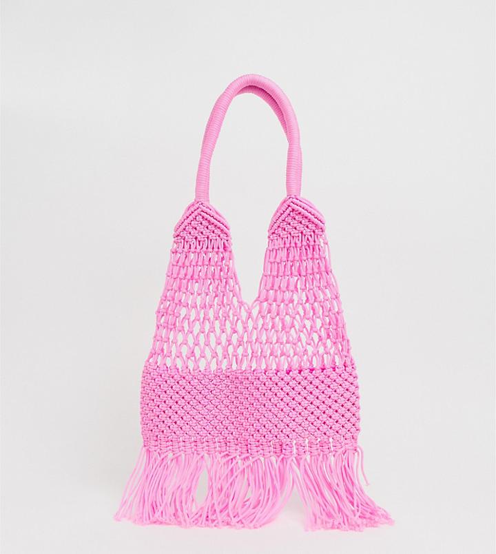 Glamorous Crochet Tote Bag In Neon Pink