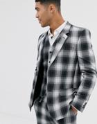 Asos Design Slim Suit Jacket In Gray Cotton Check
