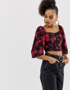 Collusion Milk Maid Top With Hook And Eye In Floral - Multi