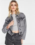 Allsaints Cropped Denim Jacket In Acid Wash-blue