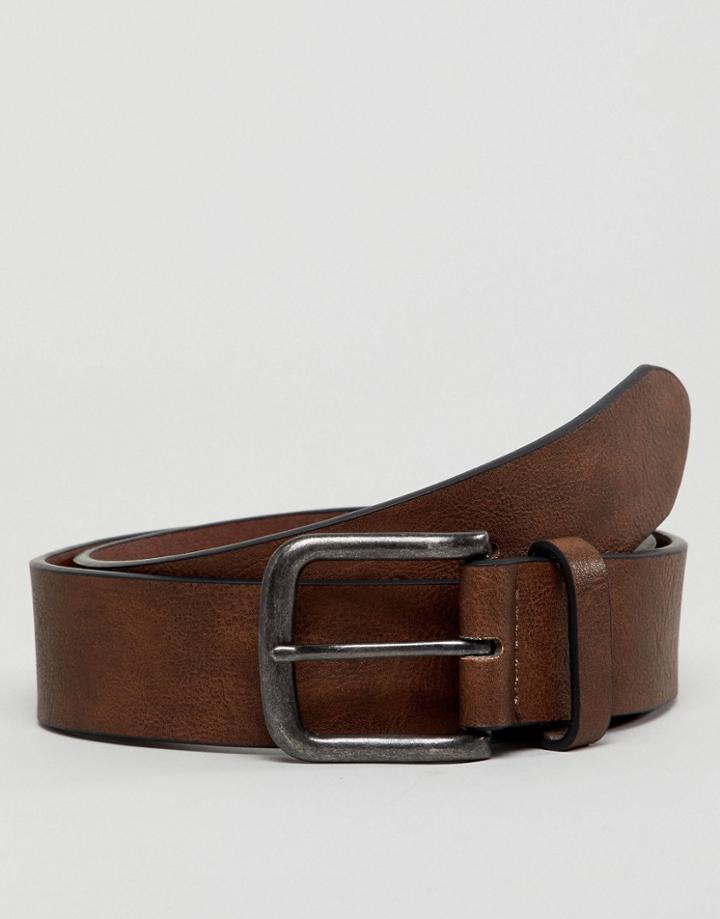 New Look Faux Leather Belt In Mid Brown - Brown