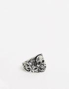 Asos Design Skull Ring In Burnished Silver Tone