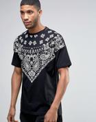 Asos Oversized Longline T-shirt With Bandana Yoke In Black - Black