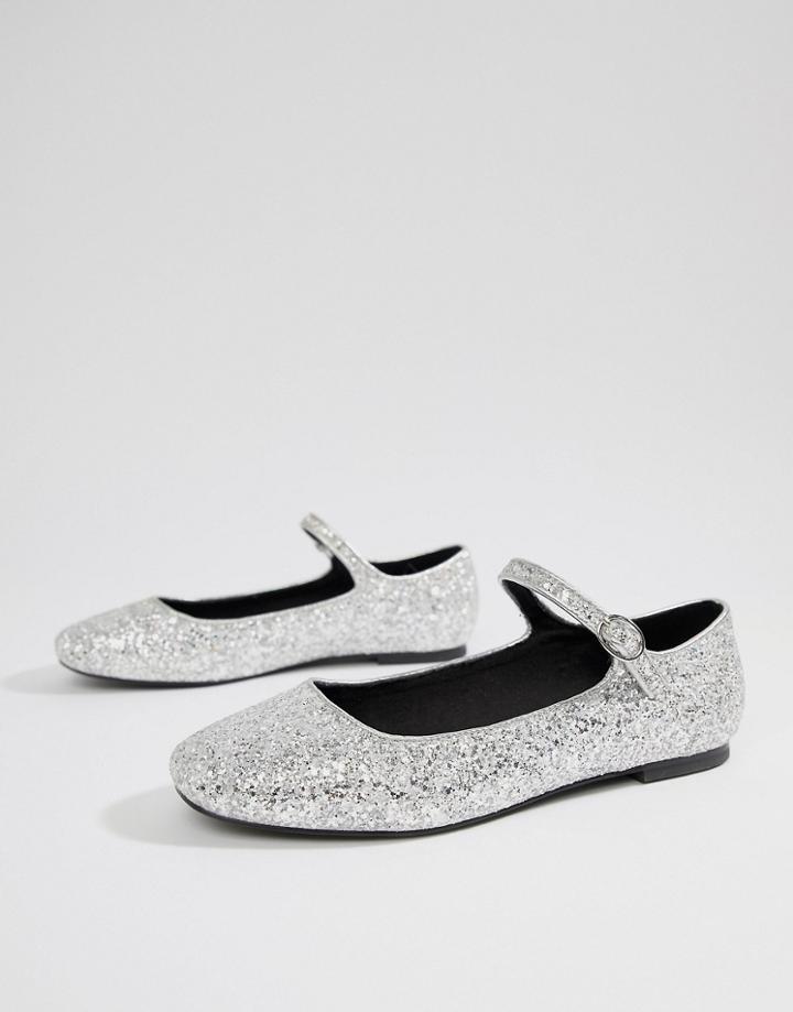 Asos Design Ledger Mary Jane Ballet Flats-silver