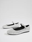 Asos Design Ledger Mary Jane Ballet Flats-silver