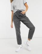 Noisy May Isabel Rigid Mom Jeans In Dark Gray Wash-grey