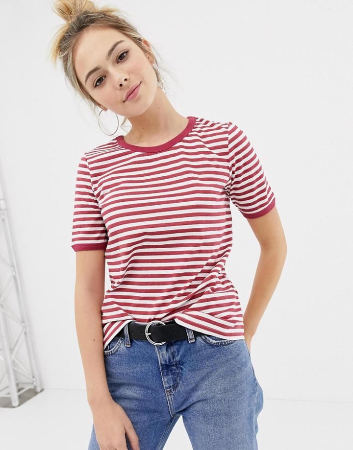 Brave Soul Buirkin Stripe Ringer T Shirt - Red