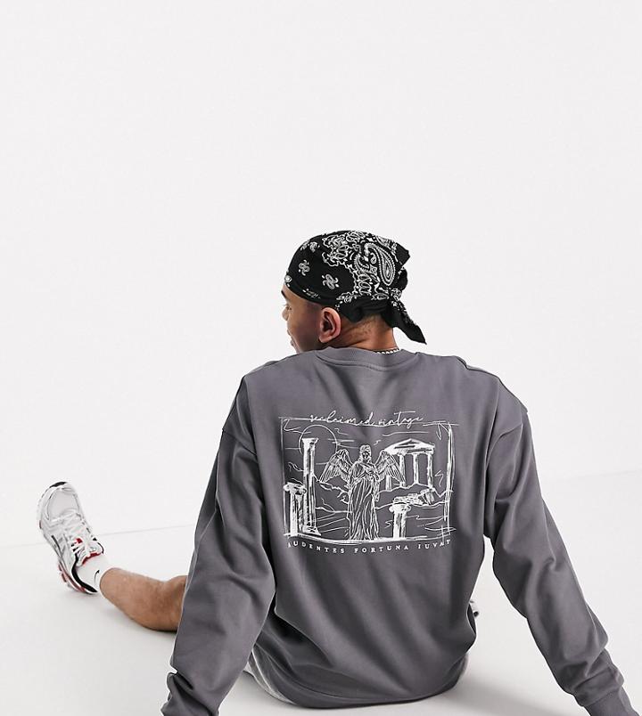 Reclaimed Vintage Inspired Graphic Sweatshirt In Charcoal-grey