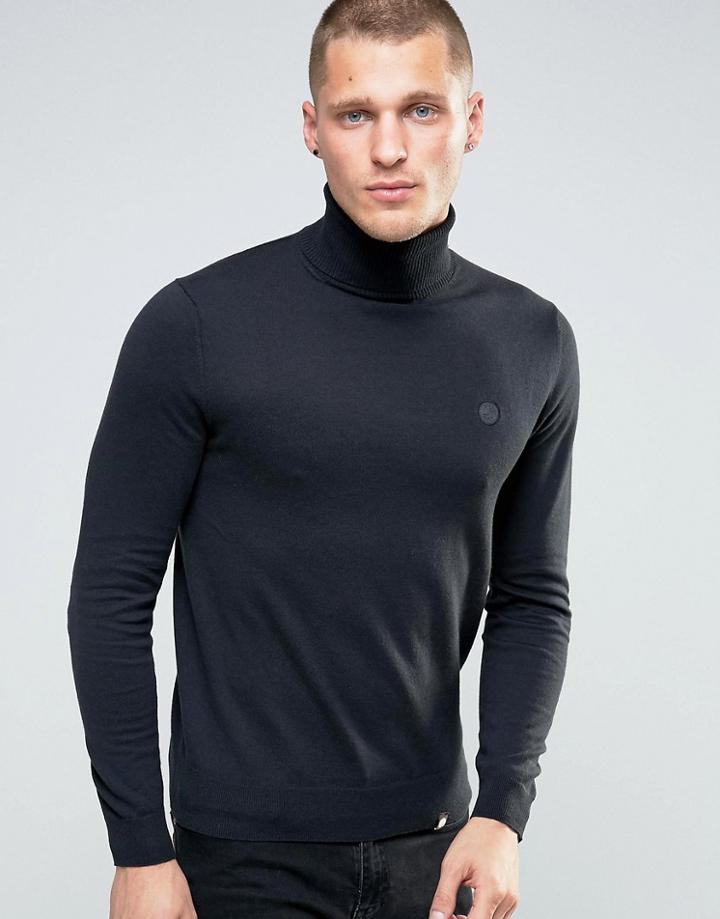 Pretty Green Sweater With Roll Neck In Slim Fit Black - Black