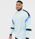 Asos Design Plus Oversized Longline Long Sleeve T-shirt With Turtleneck And Color Block In Blue - Blue