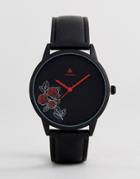 Asos Watch In Black With Dark Floral Design - Black