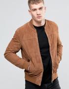 Jack & Jones Suede Bomber Jacket - Tan