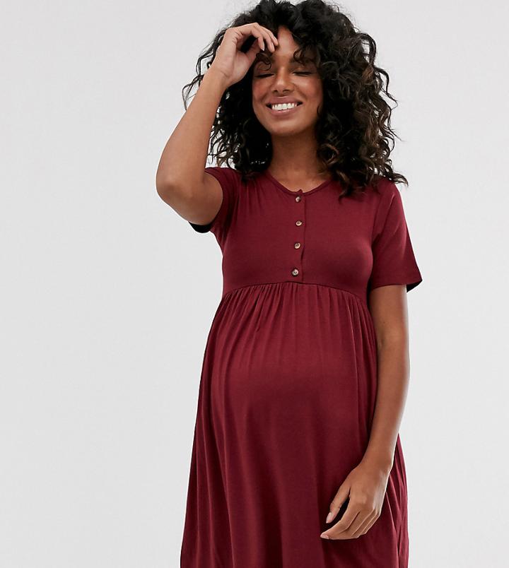 New Look Maternity Nursing Smock Dress In Burgundy - Navy