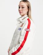 Polo Ralph Lauren Motorcycle Bomber Jacket In Cream-white