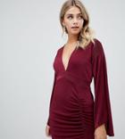 Missguided Slinky Flared Sleeve Mini Dress In Burgundy - Red