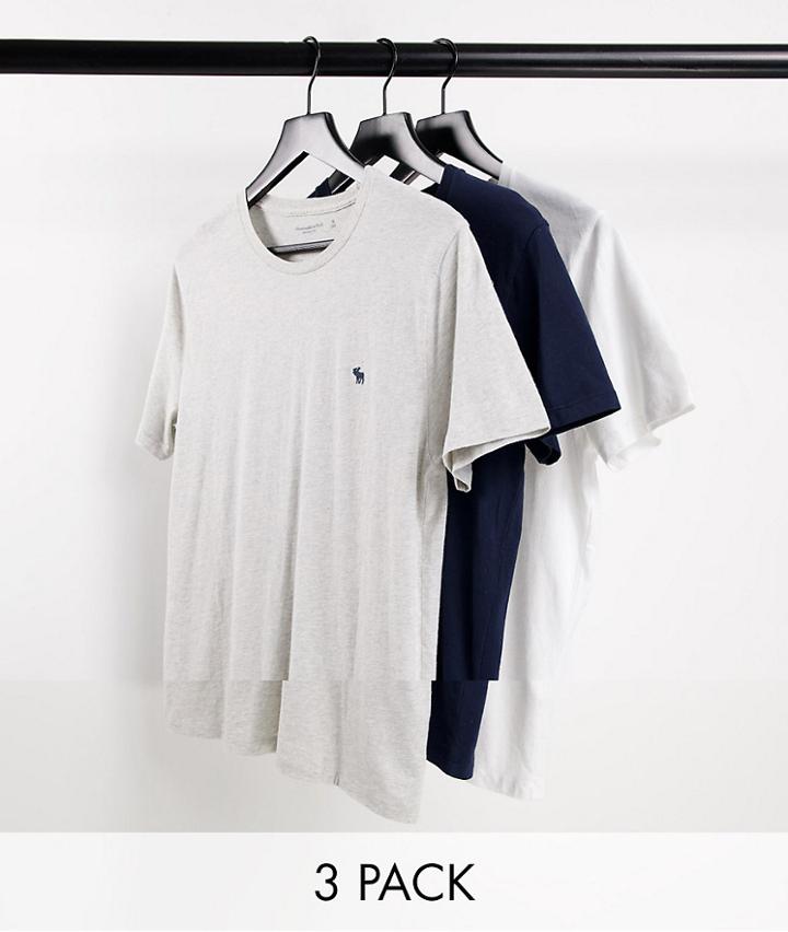 Abercrombie & Fitch 3 Pack Icon Logo T-shirt In White/navy/gray Heather-multi