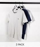 Abercrombie & Fitch 3 Pack Icon Logo T-shirt In White/navy/gray Heather-multi