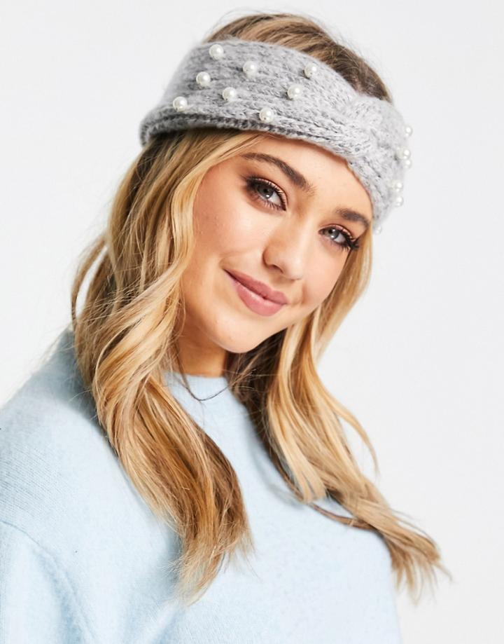 Boardmans Knitted Pearl Headband In Silver