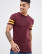 Asos Design T-shirt With Contrast Sleeve Panels In Burgundy - Red