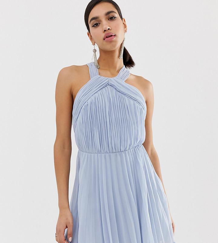 Asos Design Pleated Bodice Halter Mini Dress - Multi