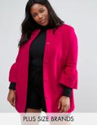 Helene Berman Plus Coat With Fluted Sleeves In Wool Mix - Pink