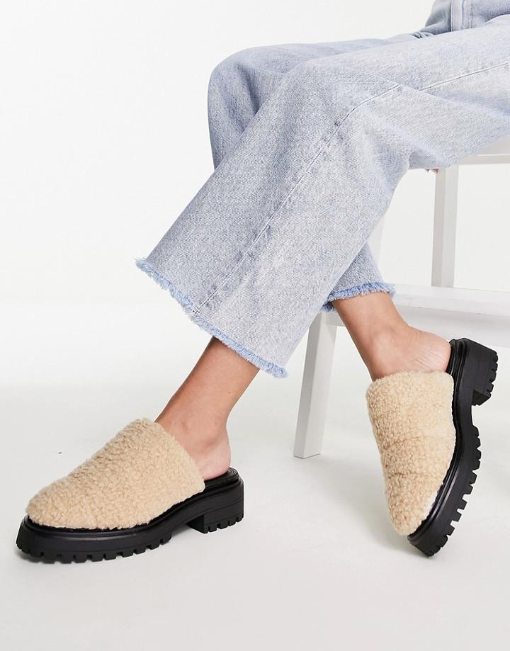 Asos Design Mount Padded Chunky Flat Mules In Natural Shearling-neutral