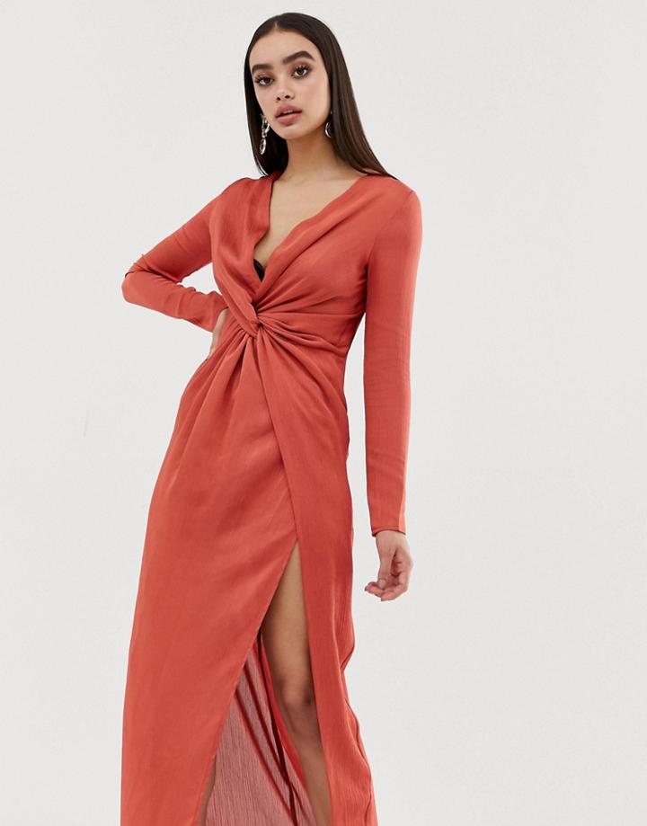 Club L Satin Detail Knot Maxi Dress - Red