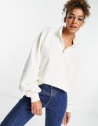 Asos Design Half Zip Sweatshirt In Ecru-white