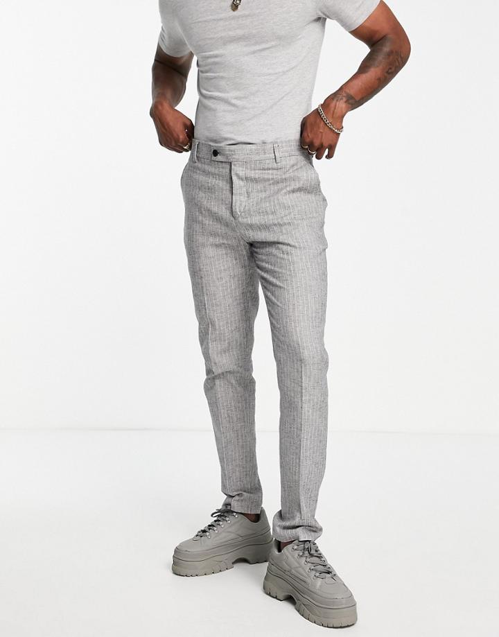 Bolongaro Trevor Skinny Suit Pants In Gray Pinstripe