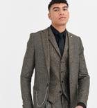 Twisted Tailor Tall Super Skinny Suit Jacket In Herringbone-brown