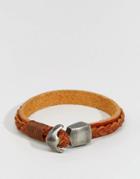 Jack & Jones Leather Bracelet With Plaited Detail - Brown