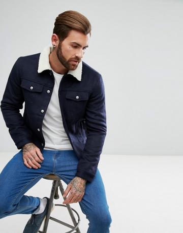 Fat Moose Sherpa Collar Jacket - Navy