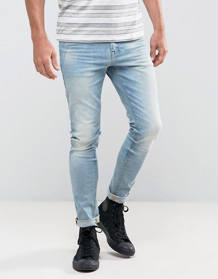 Asos Super Skinny Jeans In 12.5oz Light Wash Blue - Blue
