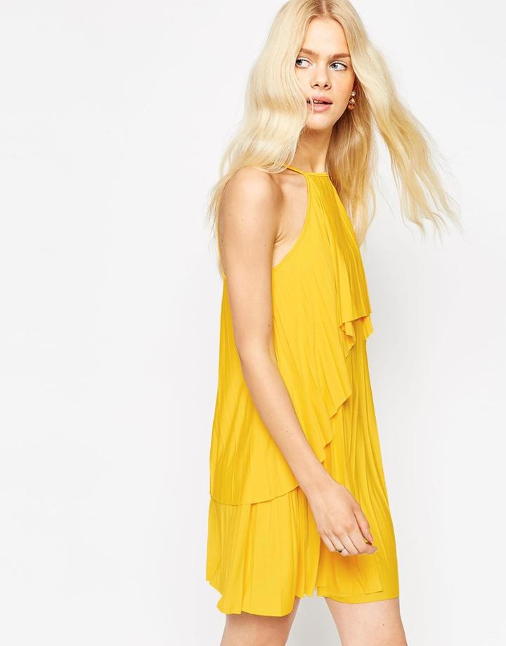 Asos Ruffle Pleated Mini Dress - Yellow