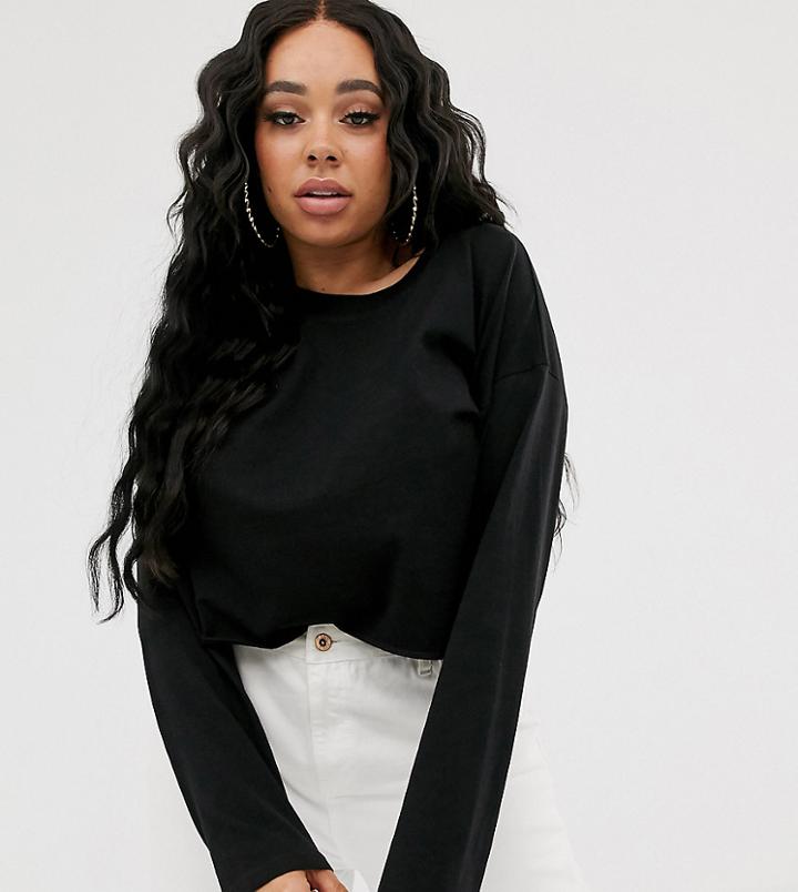 Asos Design Curve Boxy Crop T-shirt With Overlock In Black