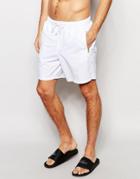Asos Mid Length Swim Shorts In White With Gold Zip Detail - White