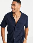 River Island Short Sleeve Jersey Shirt In Navy