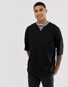 Asos Design Organic Cotton Oversized T-shirt With Stripe Neck Tipping In Black