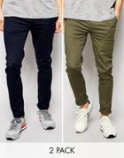 Asos 2 Pack Skinny Chinos Save 15% In Khaki And Navy
