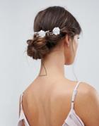 Asos Design Bridal Crochet Flower And Pearl Bead Back Hair Clip - Silver
