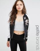 New Look Petite Embroidered Contrast Bomber Jacket - Multi