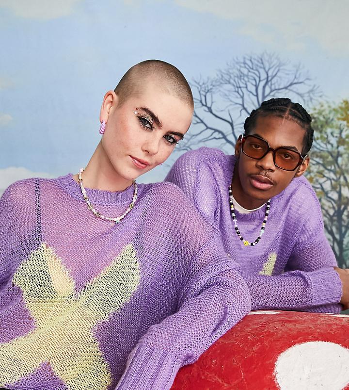Collusion Unisex Open Knit Sweater With X Jacquard Print-multi