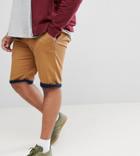 Duke Plus Chino Shorts With Stretch And Contrast Roll Hem In Tobacco - Brown