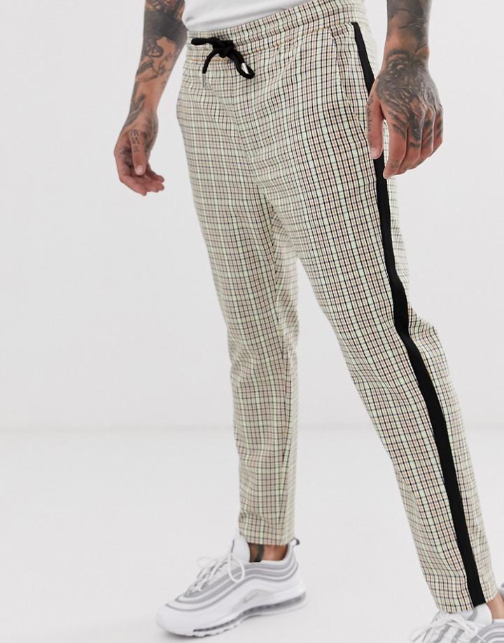 Only & Sons Check Side Stripe Pants In Sand-tan