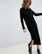 Asos Midi Dress In Pleated Wide Rib - Black