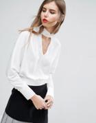 Asos Cropped Batwing Blouse With Choker Detail - White