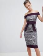 Vesper Lace Bardot Dress With Contrast - Gray