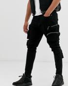 Liquor N Poker Slim Utility Cargo Jeans In Black