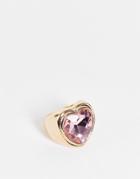Asos Design Ring With Large Heart Crystal In Gold Tone