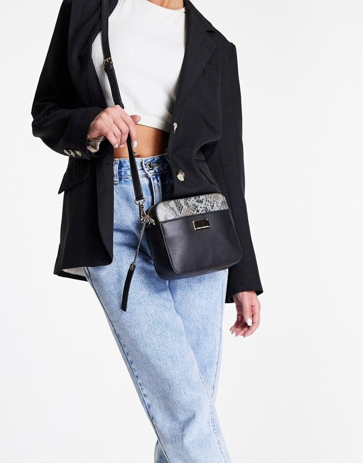 Paul Costelloe Leather Crossbody Side Pocket In Python Print-blues